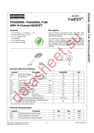 FDA20N50_F109 datasheet  
